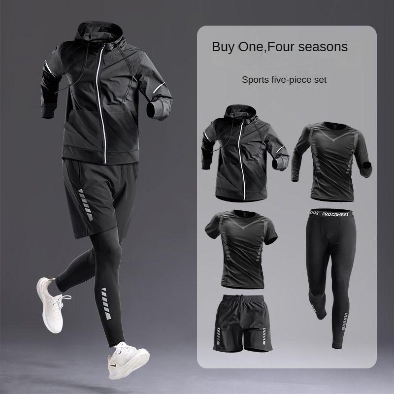 All-Season Men's Sportswear Set Suit - Tracksuit for Running， Cycling, Fitness & Hiking，gym clothing men， jogging， boxing，5 pcs