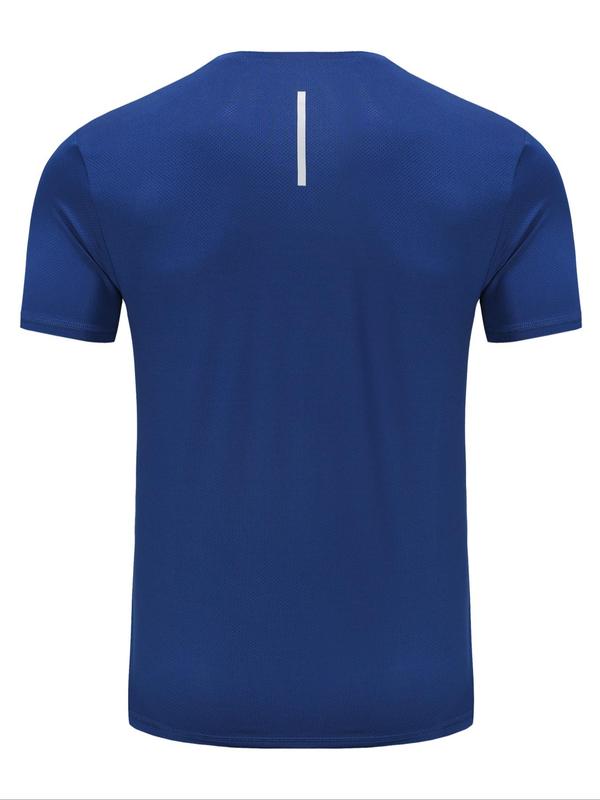 Men's Striped Back Round Neck Sports Tee, Breathable Quick Drying Short Sleeve T-shirt for Summer, Casual Men's Sportswear for Gym Workout Running