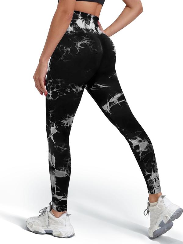 Women's Tie Dye Print Ruched High Waist Sports Leggings, Gym Clothes Women, Casual Comfy Breathable Skinny Tummy Control Pants for Yoga Gym Workout Running,  Yoga Pants, Ladies Sportswear for All Seasons, Fall Outfits 2024