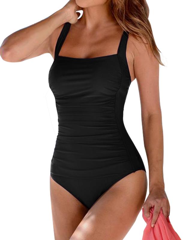 Women's Vintage Padded Push up One Piece Swimsuits Tummy Control Bathing Suits Swimwear