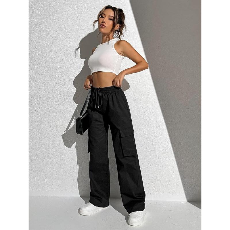 High Waisted Cargo Pants Jogger Y2K Pants Drawstring Elastic Sweatpants with Pocket