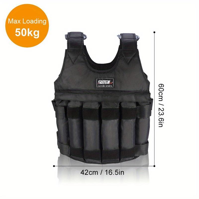 Fitness Weighted Vest, Sports Training Workout Black Adjustable Weight Sports Vest Men Women Boxing Jacket Bearing Force 50kg 110lb, without Weight