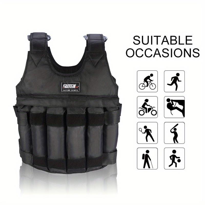 Fitness Weighted Vest, Sports Training Workout Black Adjustable Weight Sports Vest Men Women Boxing Jacket Bearing Force 50kg 110lb, without Weight