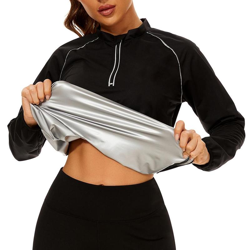 Sauna Suit Womens Waist Trainer Sweat Gym Workout Long Sleeves Women Sauna Shirt for Sporting Yoga