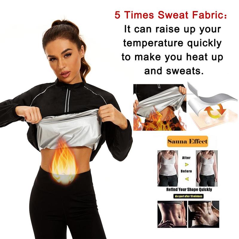 Sauna Suit Womens Waist Trainer Sweat Gym Workout Long Sleeves Women Sauna Shirt for Sporting Yoga