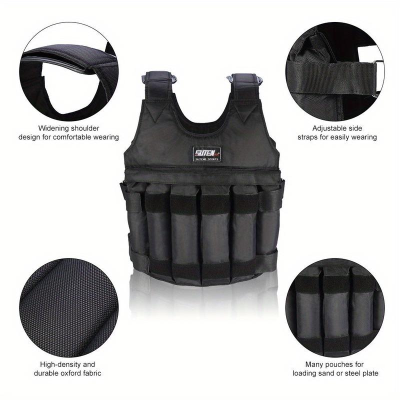 Fitness Weighted Vest, Sports Training Workout Black Adjustable Weight Sports Vest Men Women Boxing Jacket Bearing Force 50kg 110lb, without Weight