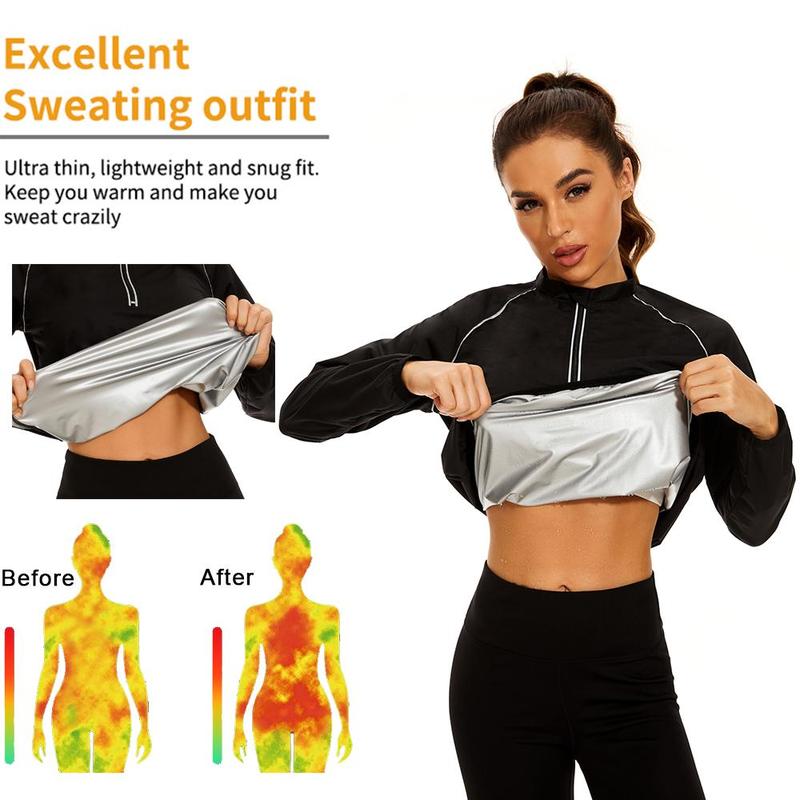 Sauna Suit Womens Waist Trainer Sweat Gym Workout Long Sleeves Women Sauna Shirt for Sporting Yoga