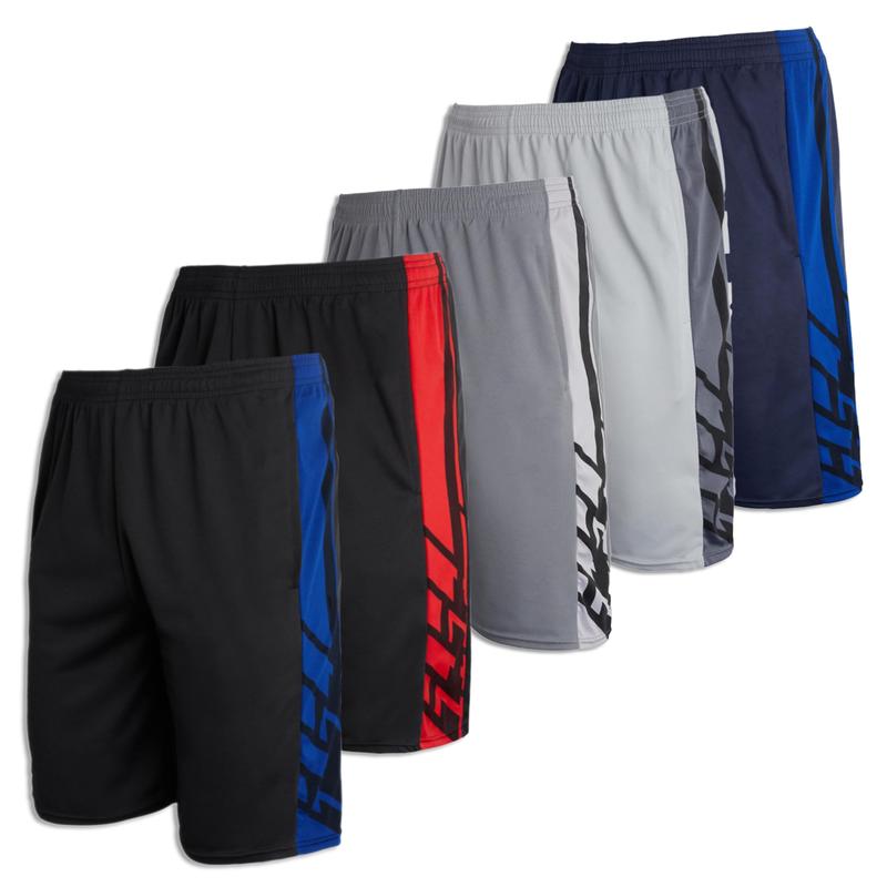 Real Essentials 5 Pack: Men's Mesh Athletic Basketball Shorts Quick Dry Activewear with Pockets