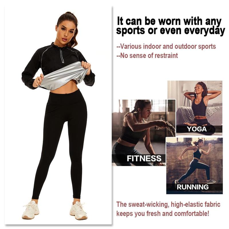 Sauna Suit Womens Waist Trainer Sweat Gym Workout Long Sleeves Women Sauna Shirt for Sporting Yoga