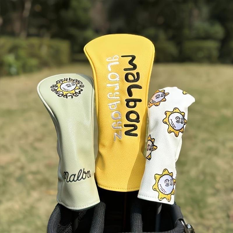 Golf Club Head Cover, 1 Count 3 Counts Cute Sun Pattern Golf Club Head Cover, Protective Cover for Driver Fairway Wood Hybrids, Golf Accessories, Christmas Gift