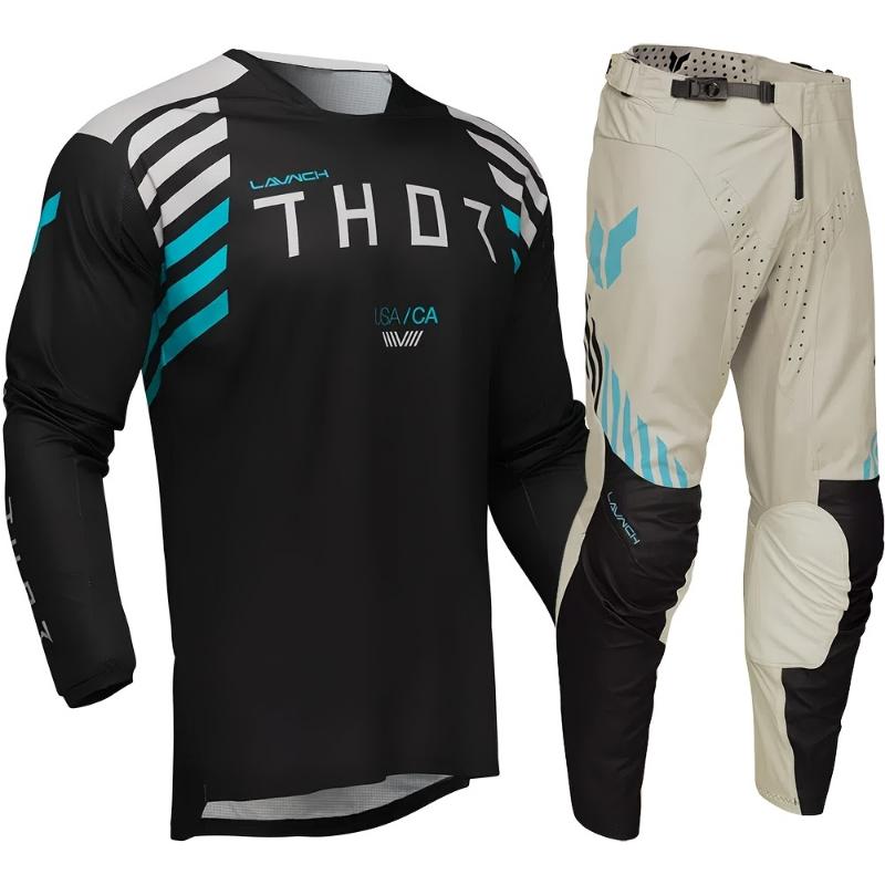 2025 Thor Motorcycle Racing Gear Set - Black Polyester Jersey and Pants Combo for Adult Off-Road Motorcycle Sports Clothing