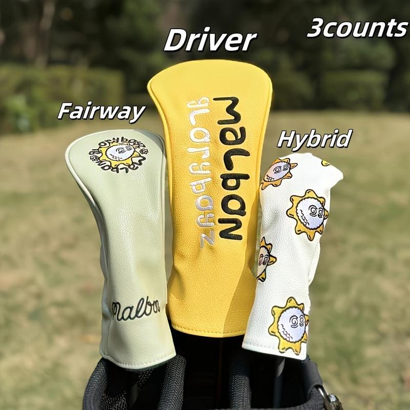 Golf Club Head Cover, 1 Count 3 Counts Cute Sun Pattern Golf Club Head Cover, Protective Cover for Driver Fairway Wood Hybrids, Golf Accessories, Christmas Gift