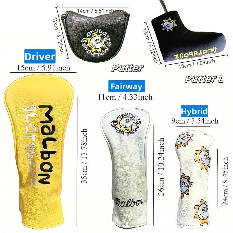 Golf Club Head Cover, 1 Count 3 Counts Cute Sun Pattern Golf Club Head Cover, Protective Cover for Driver Fairway Wood Hybrids, Golf Accessories, Christmas Gift