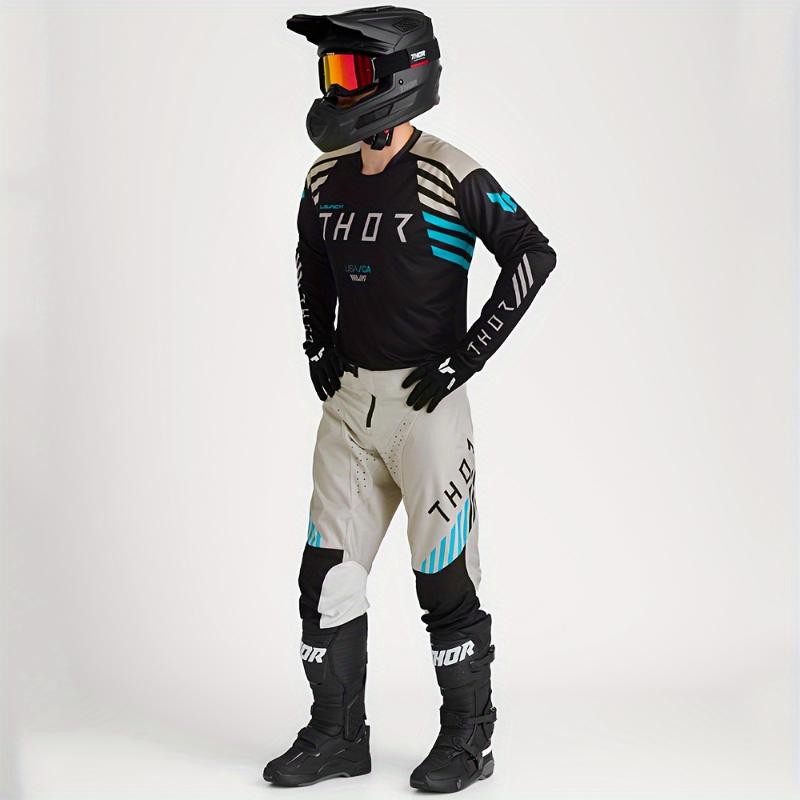 2025 Thor Motorcycle Racing Gear Set - Black Polyester Jersey and Pants Combo for Adult Off-Road Motorcycle Sports Clothing