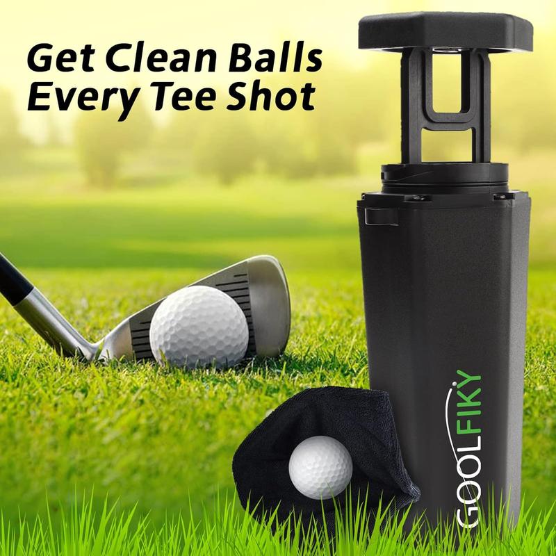 Golf Ball Washer Cleaner with Golf Ball Towel, Golfer's Training Kit, Golf Club Brush Best Golf Accessory Gifts for Men & Women, Leakproof, Fits Securely in The Cart Cup Holder