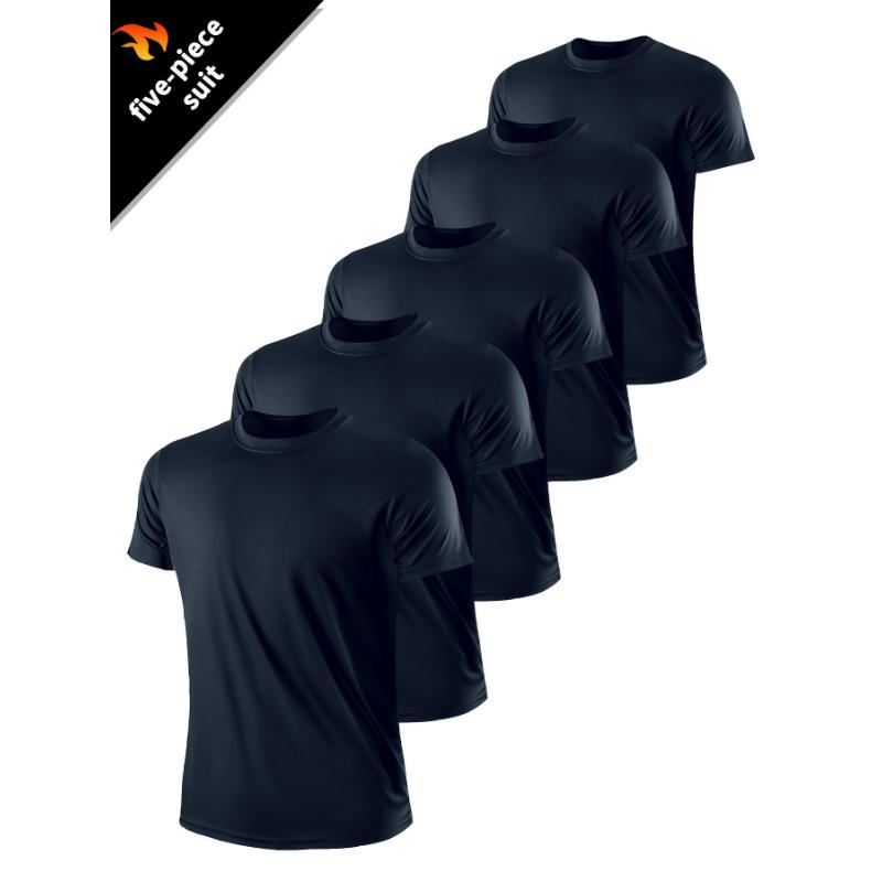 5pcs Mens High-Stretch Crew Neck Short Sleeve Sports T-Shirts - Ultra-Comfortable, Versatile, and Breathable - Perfect for Spring and Summer Sports, Casual Wear, and Outdoor Activities