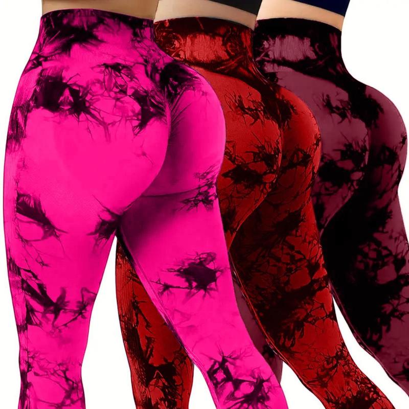 3 Pack Tie Dye High Waisted Workout Leggings for Women, Rear Lifting Tummy Control Yoga Gym Athletic Pants high waist squat proof compression tights