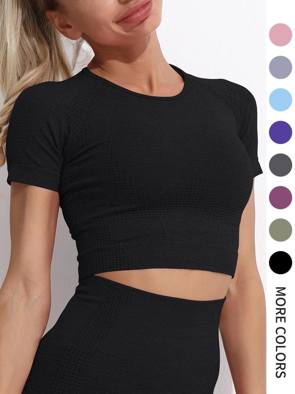 Women's Plain Raglan Sleeve Crop Sports Tee, Quick Drying Breathable Short Sleeve T-shirt for Gym Workout Running,  Athletic Clothes,  Summer 2024 Clothes Women, Fall Outfits, Fallfreshness