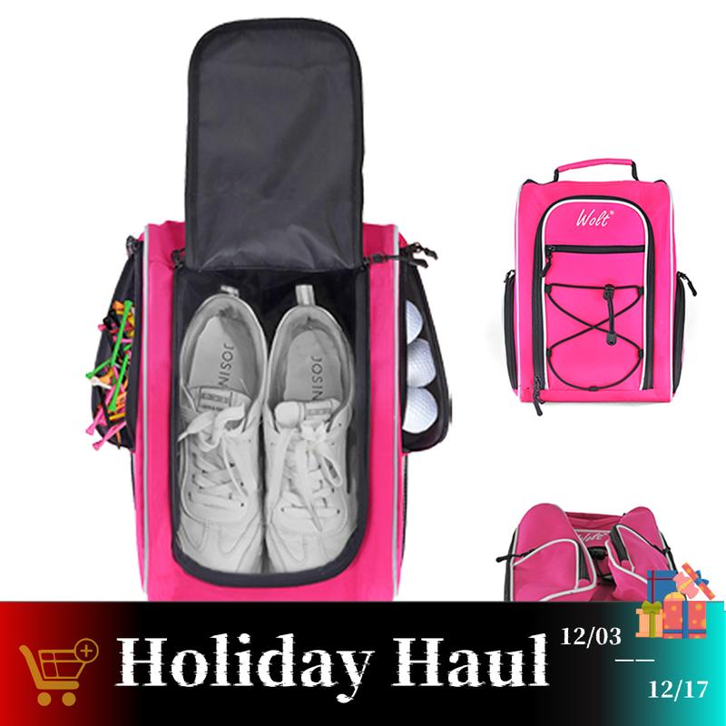 WOLT | Golf Shoe Bag for Travel- Zippered Shoes Carrier Bags with Ventilation & Double Outside Accessory Pocket for Socks, Tees, Golf Balls, etc