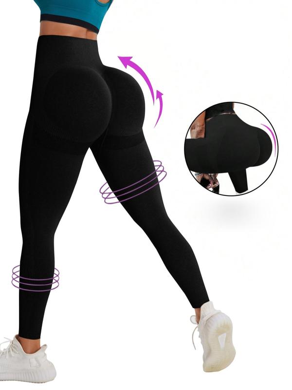 Women's Solid High Waist Sports Leggings, High Stretch Yoga Leggings, Ladies Sportswear for Indoor Outdoor Wear