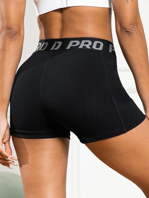 Women's Letter Tape High Waist Sports Gym Shorts, Gym Clothes, Gym Shorts, Casual Contrast Mesh Pocket Sports Short Leggings, Summer Clothes, Gym Shorts for Women, Ladies Sportswear for Summer