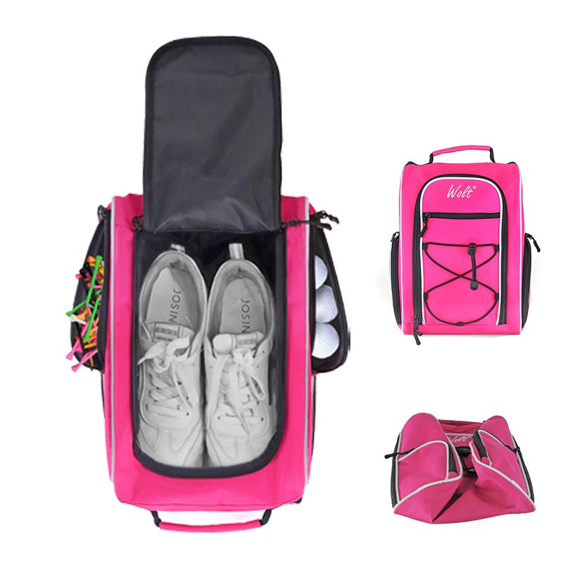 WOLT | Golf Shoe Bag for Travel- Zippered Shoes Carrier Bags with Ventilation & Double Outside Accessory Pocket for Socks, Tees, Golf Balls, etc