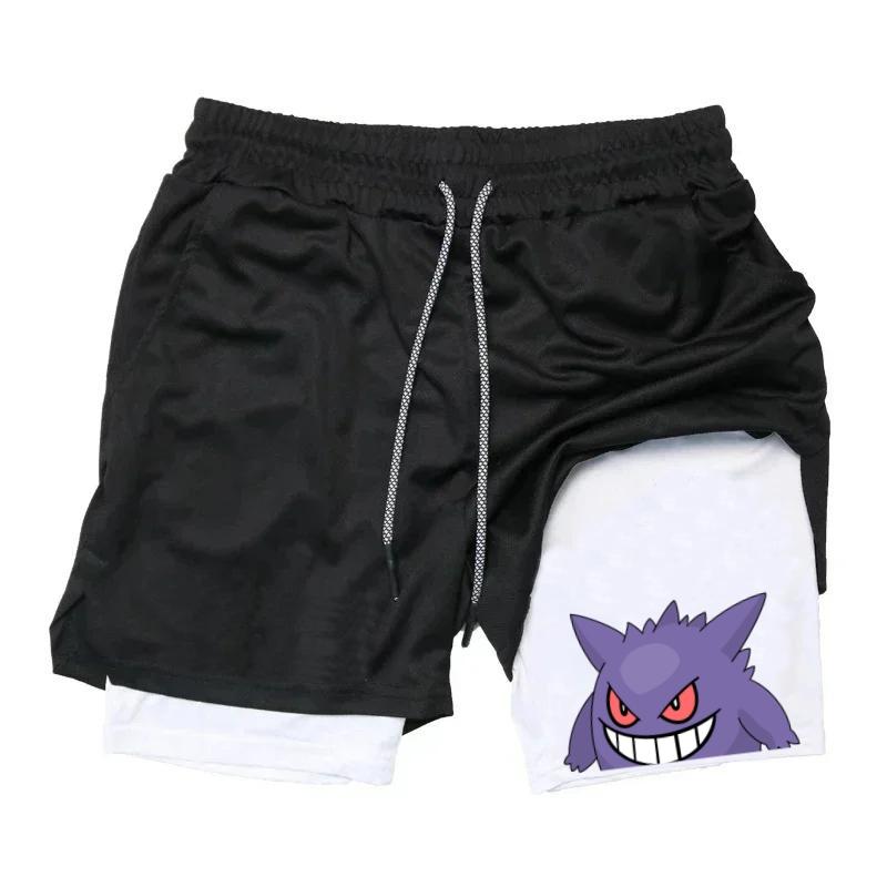 Purple Devil GENGAR Anime Gym Shorts Men 2 in 1 Fitness Shorts Men Compression Gym Printed Graphic Running Shorts Men Training Mesh shorts Summer Jogging Basketball Athletic Shorts Quick Dry Stretch Beach Shorts