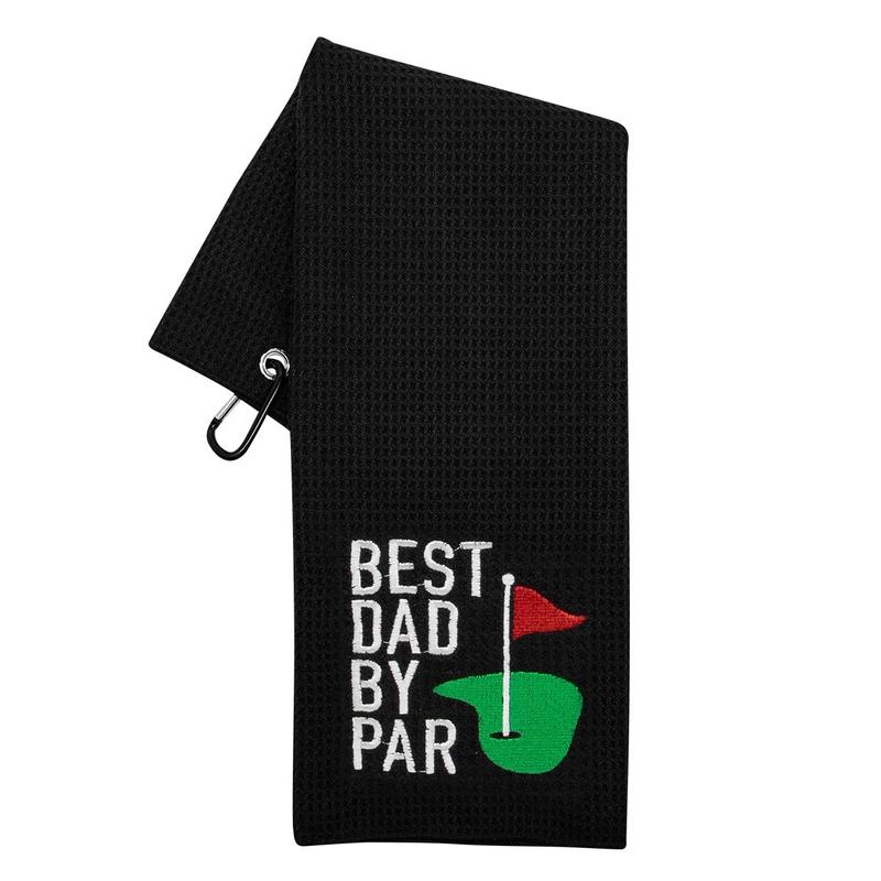 Best Dad By PAR Microfiber Golf Towel with Quick-Dry Dual-Sided Design, Portable Carabiner, Gentle Cleaning, Durable & Easy-Care golf towel golf gift