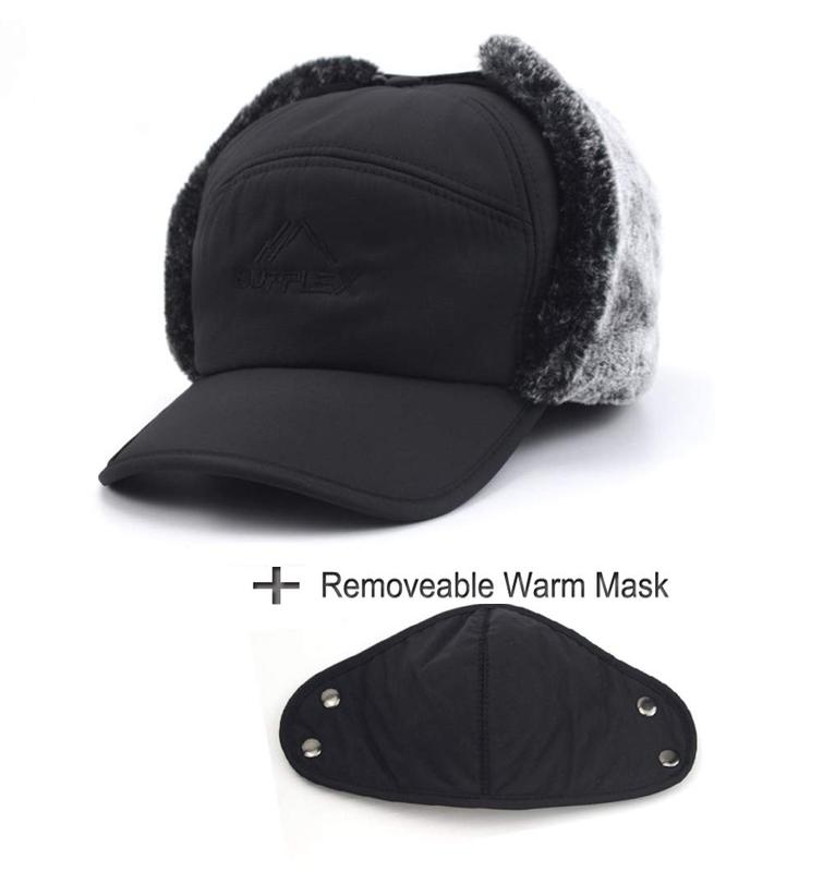 Men Winter 3 in 1 Thermal Fur Lined Trapper Hat with Ear Flap Full Face Warmer Cover Windproof Cycling Motorcycle Headwear