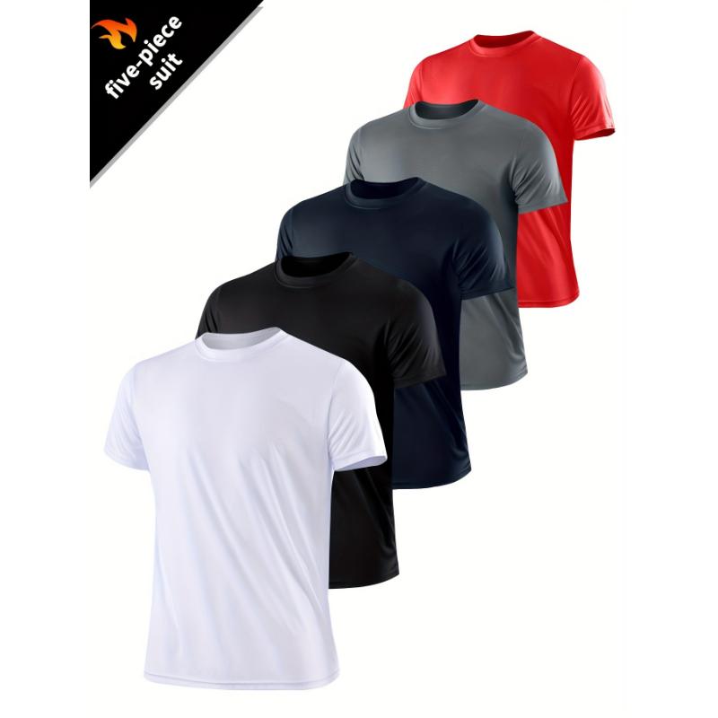 5pcs Mens High-Stretch Crew Neck Short Sleeve Sports T-Shirts - Ultra-Comfortable, Versatile, and Breathable - Perfect for Spring and Summer Sports, Casual Wear, and Outdoor Activities