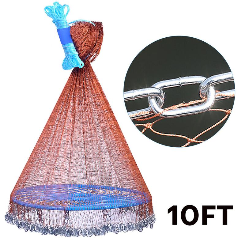 Versatile 8ft-14ft Fishing Cast Net with Sinker – Easy Throw Hand Cast Trap for Effective Fishing – Durable Tyre Flying Disc Design – Perfect for Freshwater Fishing Enthusiasts