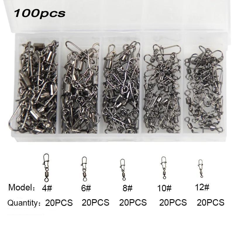 100pcs box Mixed Size Fishing Connector Snap, Alloy Swivel Fishing Connector, Fishing Accessories, Flyfishing, Solocamping, picnicaesthetic