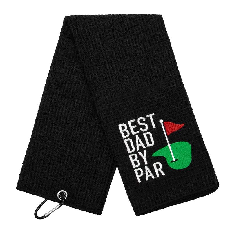 Best Dad By PAR Microfiber Golf Towel with Quick-Dry Dual-Sided Design, Portable Carabiner, Gentle Cleaning, Durable & Easy-Care golf towel golf gift