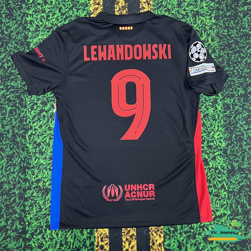 2425 Black Away Lewandowski 9 Short Sleeve Soccer Jersey