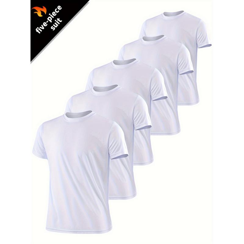 5pcs Mens High-Stretch Crew Neck Short Sleeve Sports T-Shirts - Ultra-Comfortable, Versatile, and Breathable - Perfect for Spring and Summer Sports, Casual Wear, and Outdoor Activities