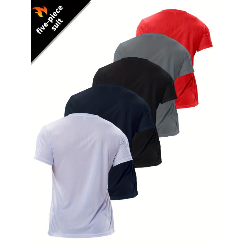 5pcs Mens High-Stretch Crew Neck Short Sleeve Sports T-Shirts - Ultra-Comfortable, Versatile, and Breathable - Perfect for Spring and Summer Sports, Casual Wear, and Outdoor Activities