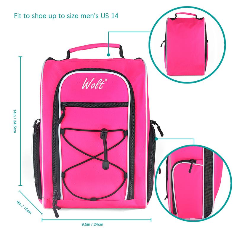 WOLT | Golf Shoe Bag for Travel- Zippered Shoes Carrier Bags with Ventilation & Double Outside Accessory Pocket for Socks, Tees, Golf Balls, etc