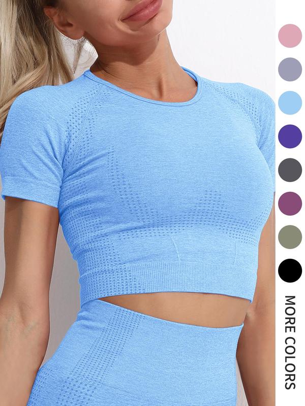 Women's Plain Raglan Sleeve Crop Sports Tee, Quick Drying Breathable Short Sleeve T-shirt for Gym Workout Running,  Athletic Clothes,  Summer 2024 Clothes Women, Fall Outfits, Fallfreshness