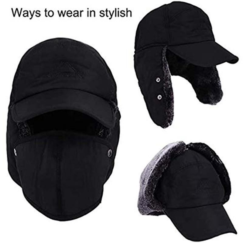 Men Winter 3 in 1 Thermal Fur Lined Trapper Hat with Ear Flap Full Face Warmer Cover Windproof Cycling Motorcycle Headwear