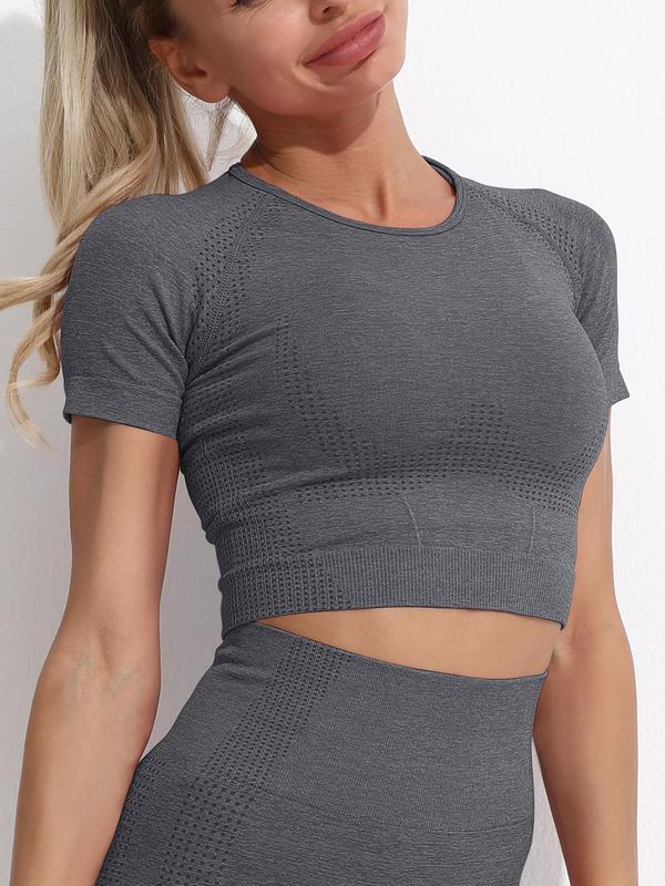 Women's Plain Raglan Sleeve Crop Sports Tee, Quick Drying Breathable Short Sleeve T-shirt for Gym Workout Running,  Athletic Clothes,  Summer 2024 Clothes Women, Fall Outfits, Fallfreshness