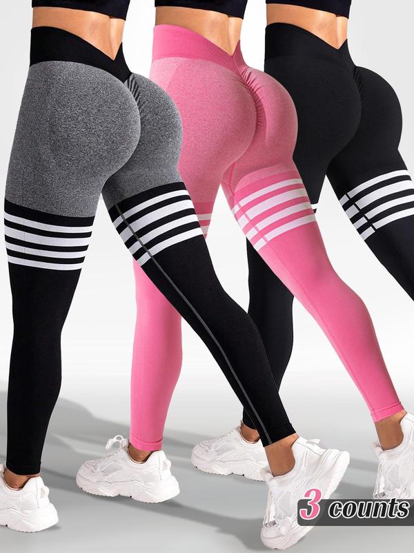 Women's Striped Print High Waist Sports Leggings, Breathable Comfortable High Stretch Yoga Leggings, Ladies Sportswear for Indoor Outdoor Wear