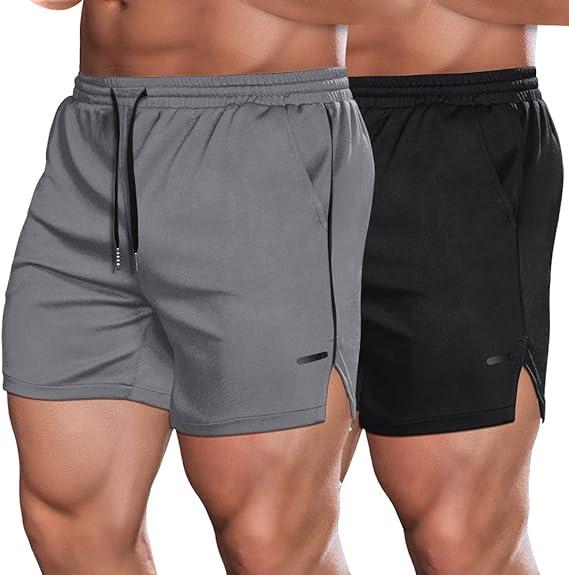 COOFANDY Men's 2 Pack Gym Workout Shorts Mesh Lightweight Bodybuilding Pants Training Running Sports Jogger with Pockets