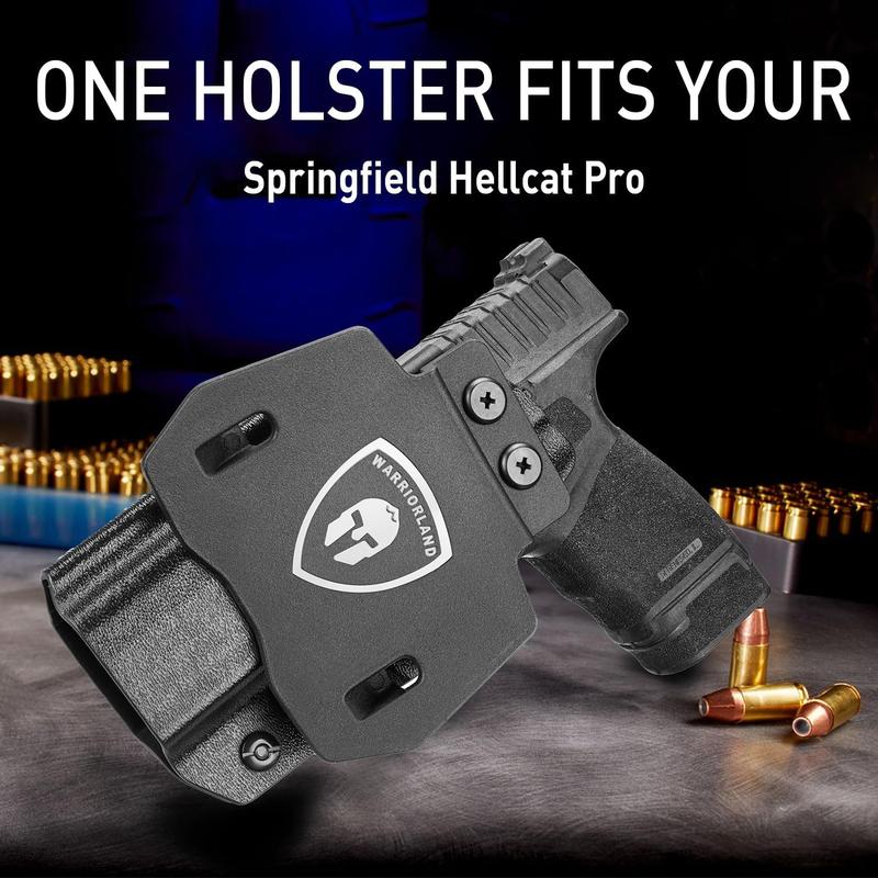 WARRIORLAND Hellcat Pro Holster OWB Kydex Holster Optics Cut: Springfield Armory Hellcat Pro & Hellcat Pro OSP Pistol, Outside Waistband Open Carry OSP Holster with 1.75 Inch Paddle, Adj. Retention