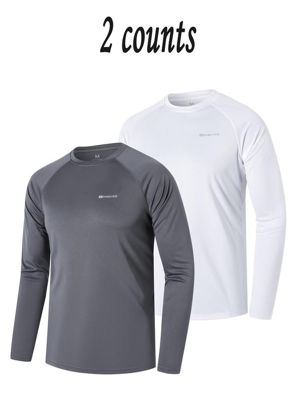 Men's Long Sleeve Sun-proof Sports Rashguards, Letter Print Breathable Quick Drying Top for Fall, Men's Clothes, Men's Back To School Sport & Outdoor Clothing, Fall Outfits, Fallfreshness Clothes