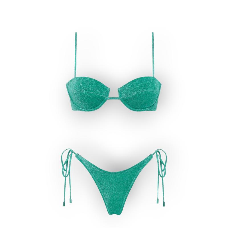 Women's Glossy String Bikini Set Soild Swimsuit Women's Fashion Bikini Green Halter Sport Swimsuit Beach Vacation Low Cut Shiny Two Piece Tie Women's Reversible esli  swimming suit