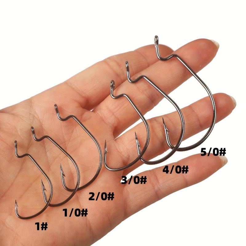 Fishing Hook Set, 100pcs box Wide Body Carbon Steel Curved Shank Hook, Hook Tip Sharp Suitable for Soft Bait Fishing