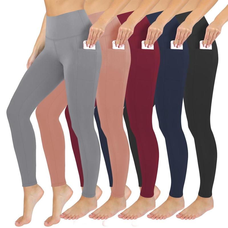 5PCS Women's High Waisted Tummy Control Leggings with Pockets for Yoga and Workouts - Fit Comfort