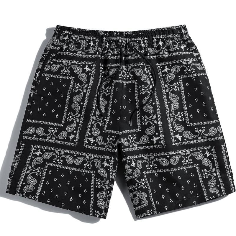 Paisley Print Drawstring Waist Workout Straight Shorts