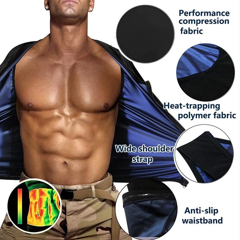 Men's Sauna Vest Waist Trainer Polymer Sauna Suit for Fitness Heat Trapping Zipper Sweat Sauna Workout Tank Tops Gmy Fitness