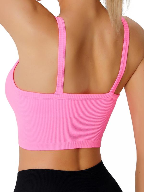 Women's Solid Backless Crop Sports Vest, Casual Sporty Scoop Neck Sleeveless Crop Compression Tank Top for Yoga Gym Workout, Ladies Sportswear for Summer, Running Vest